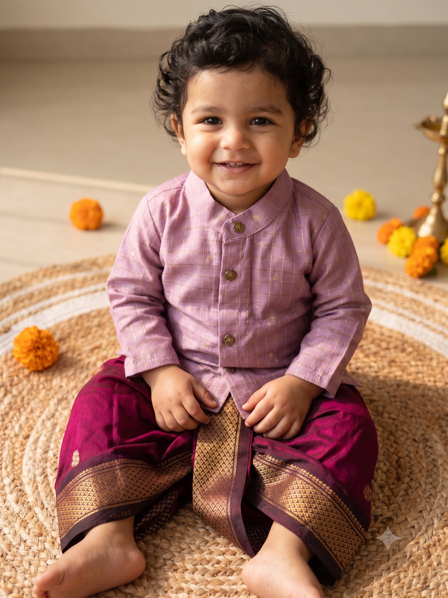 Reshme Chowka and maroon Kurta Dhoti for baby boy - Festive Collection