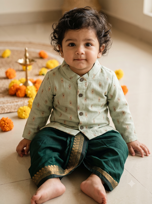 Pista green banarasi cotton rich and bottle green Dhoti for Boys – Traditional Ethnic Wear for Baby Boy