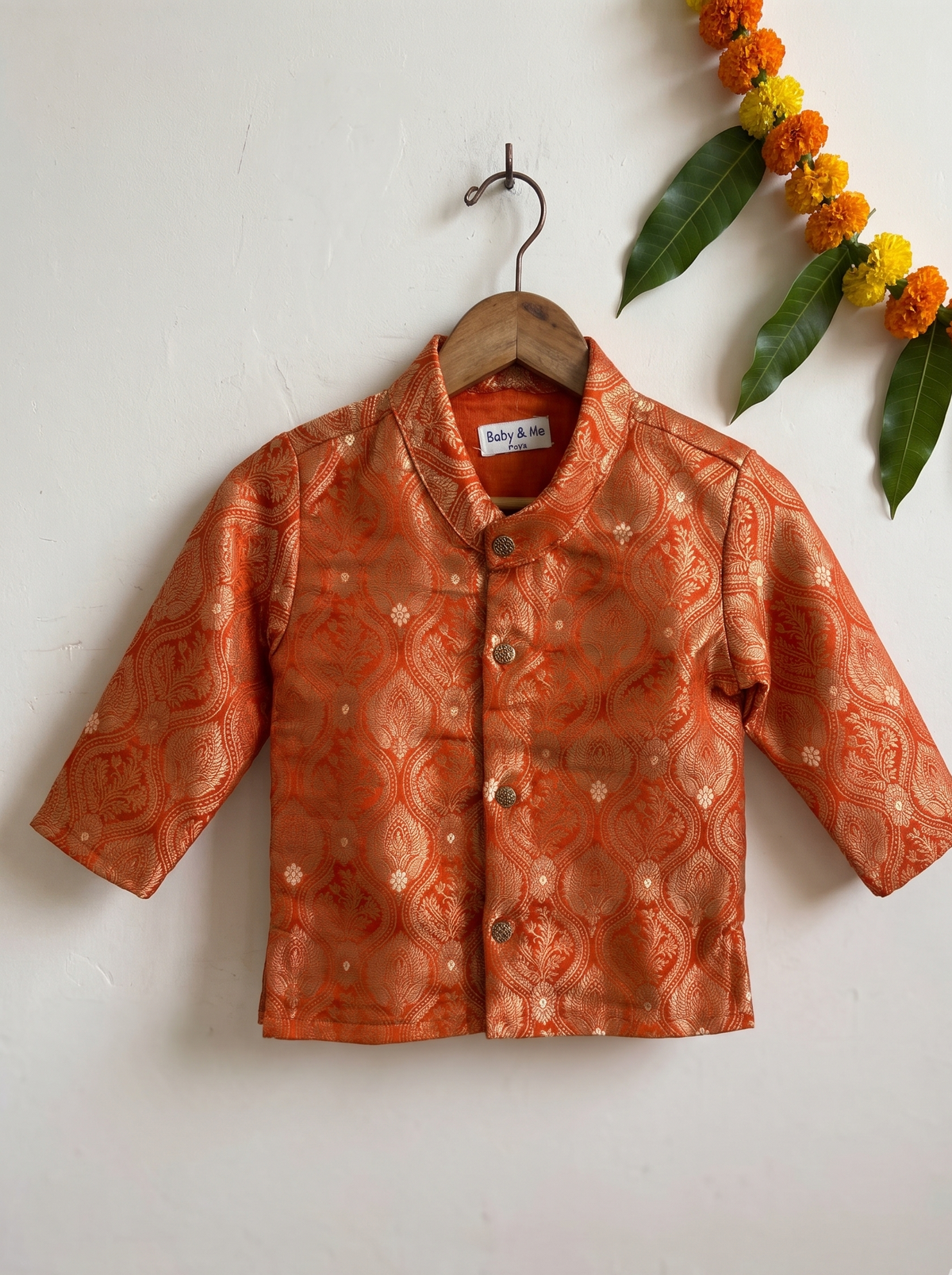 Orange Banarasi Traditional Kurta for baby boy ethnic top wear