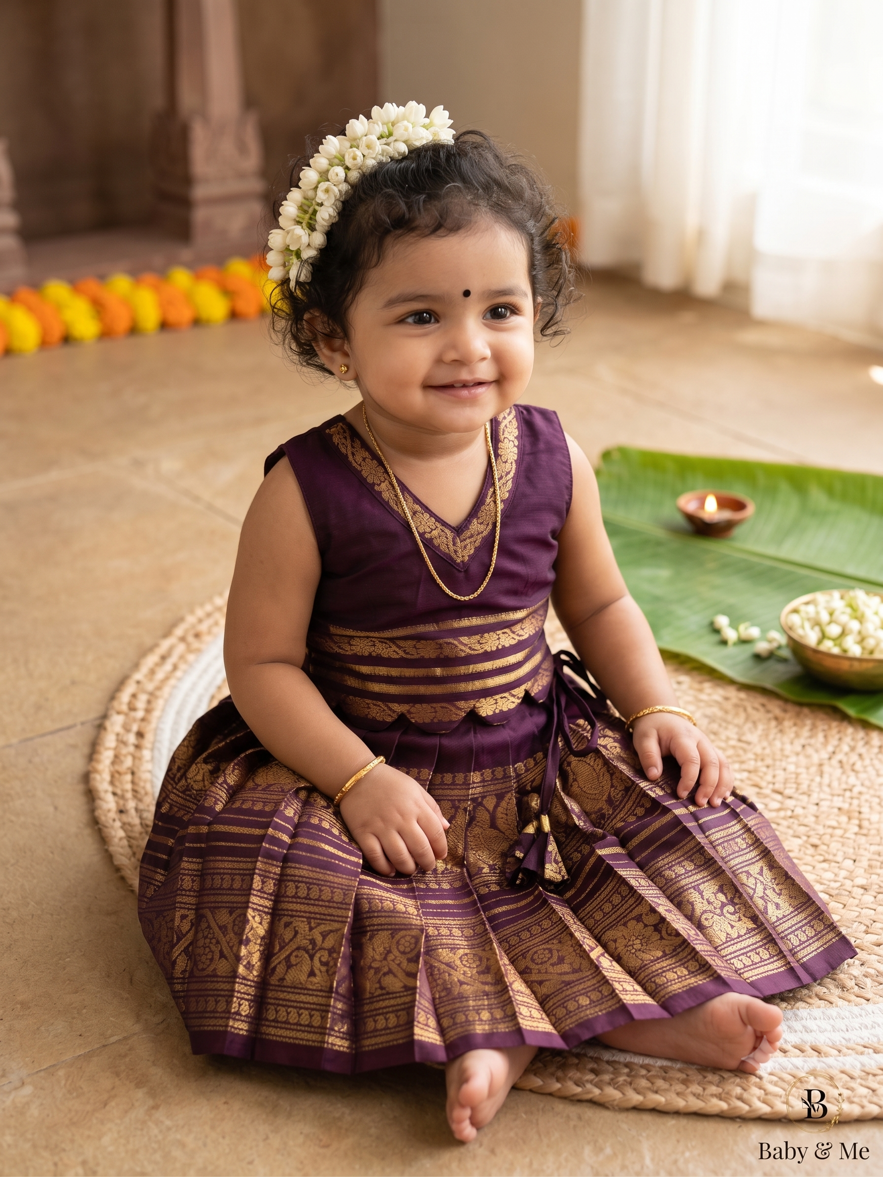 Traditional langa blouse Chocolate brown pure kanchi cotton weave sleeveless for baby girl