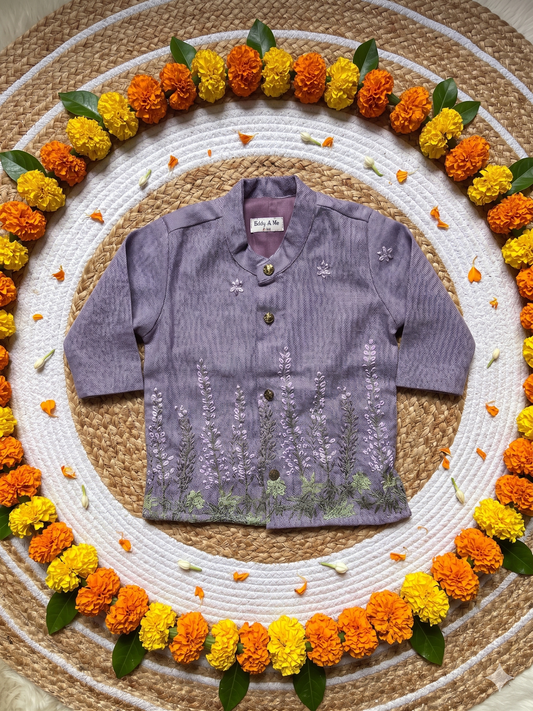 purple flower linen Kurta for baby boy ethnic top wear
