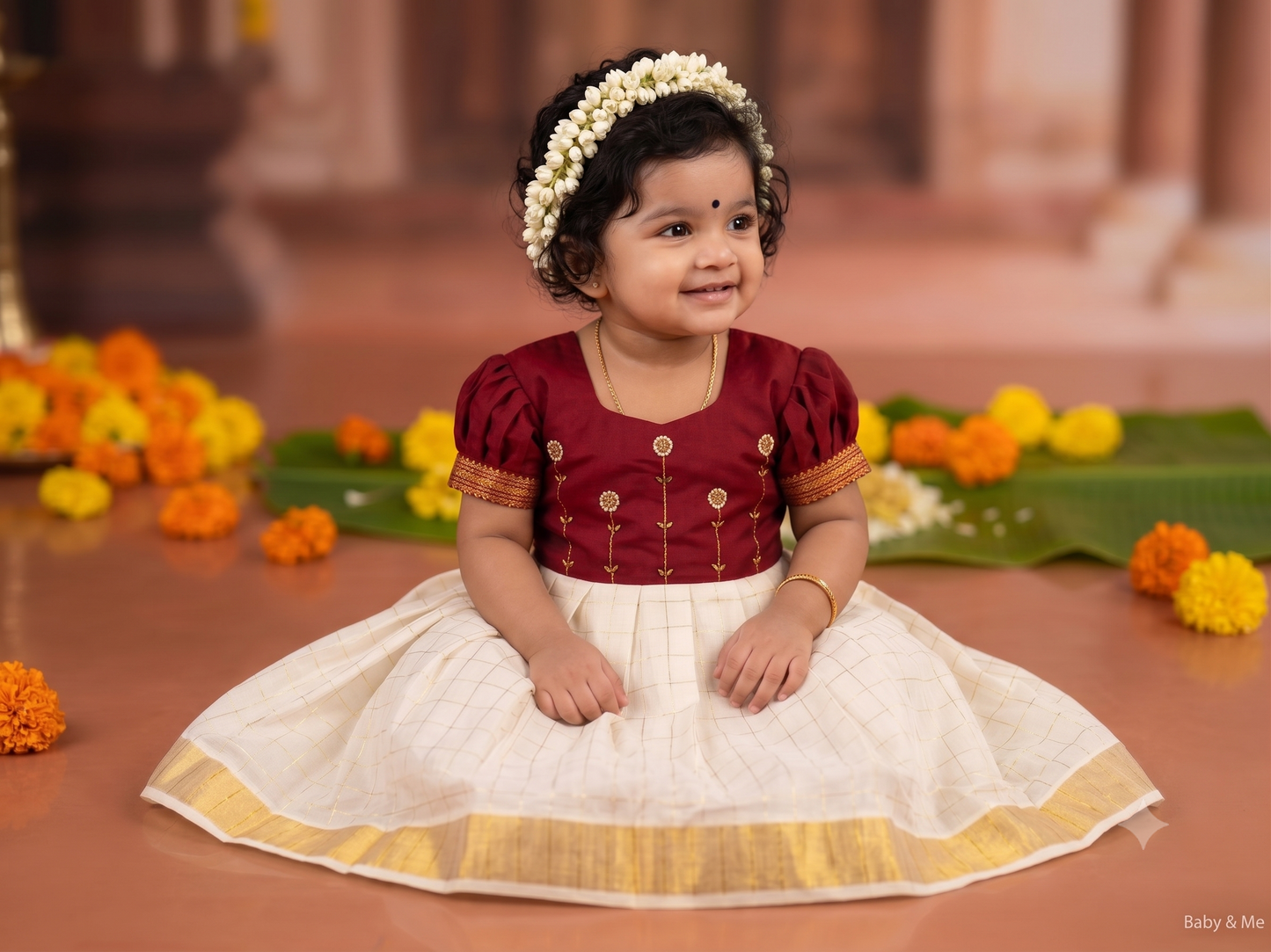 Red with White checked baby girl traditional ethnic dress
