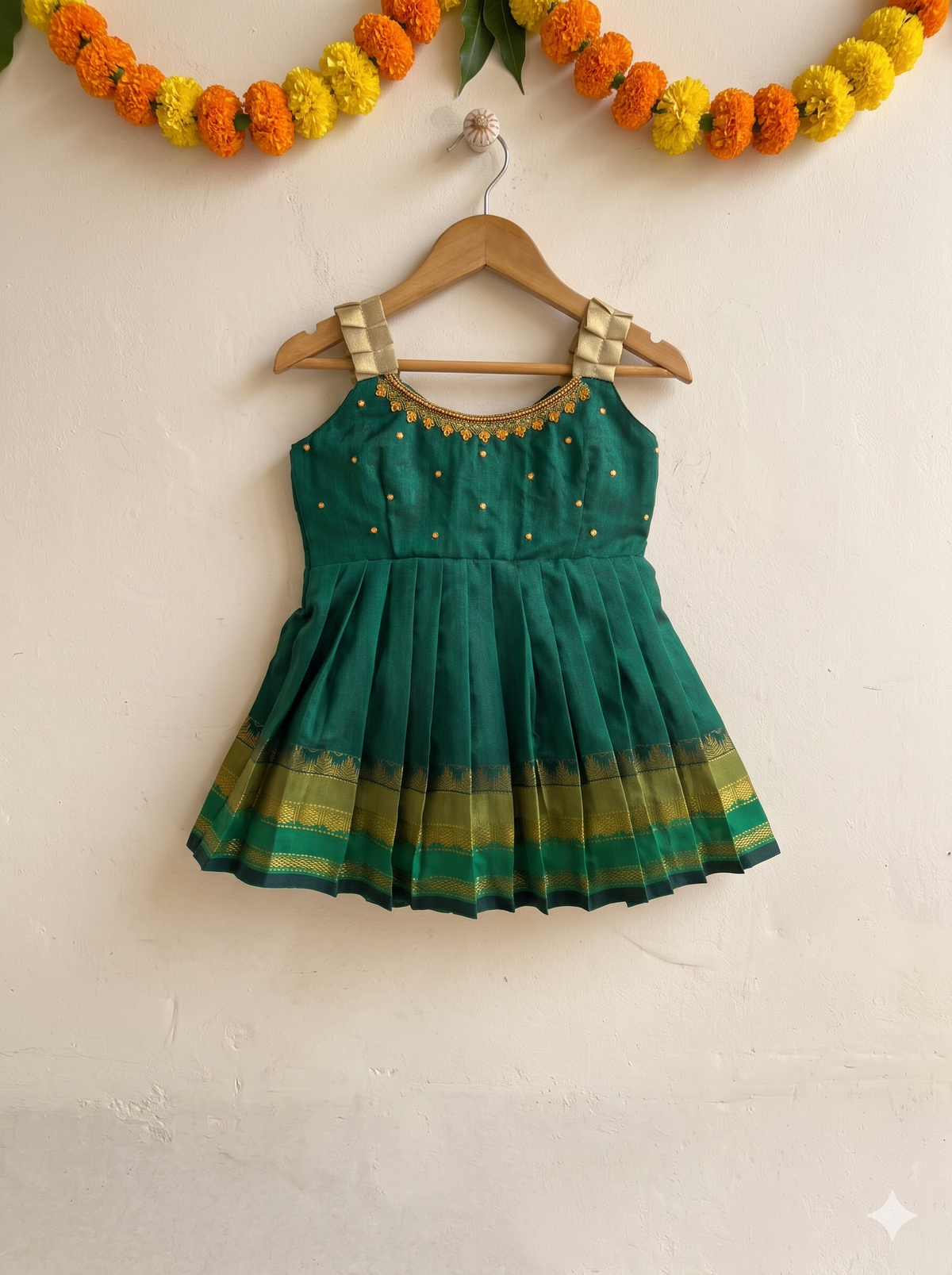 Bottle green neck Embroidery sleeveless  Ethnic Wear for Baby Girl – Traditional frock for Baby Girl