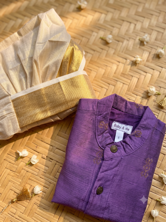 Lavendar weave kurta and Gold Dhoti for Boys – Traditional Ethnic Wear for Baby Boy