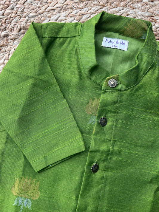 Nature green lotus weave kurta for baby boy ethnic top wear