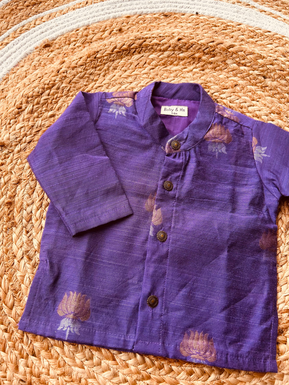 Purple lotus weave cotton silk kurta for baby boy ethnic top wear
