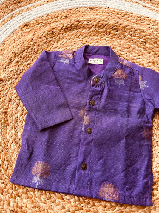 Purple lotus weave cotton silk kurta for baby boy ethnic top wear
