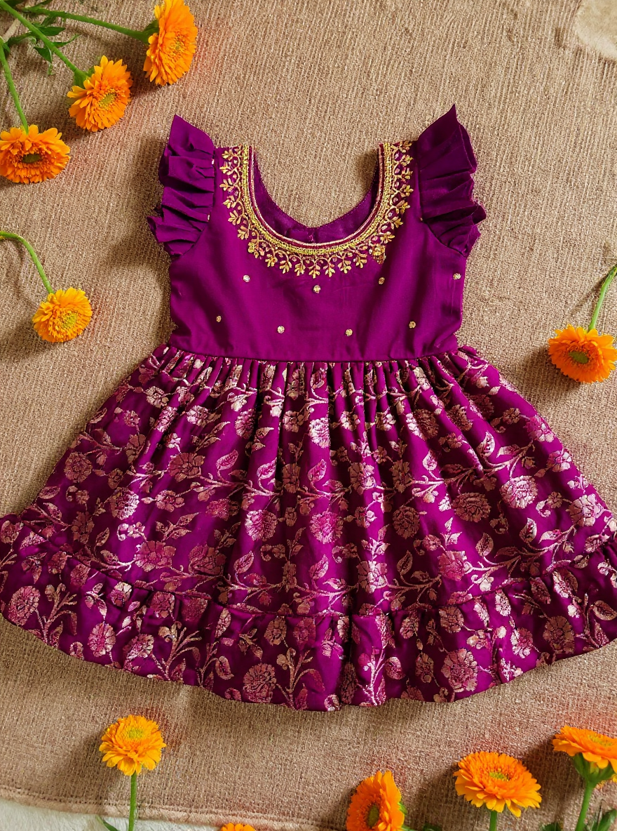 Wine Banarasi Silk Ethnic Wear for Girls / Baby Girl