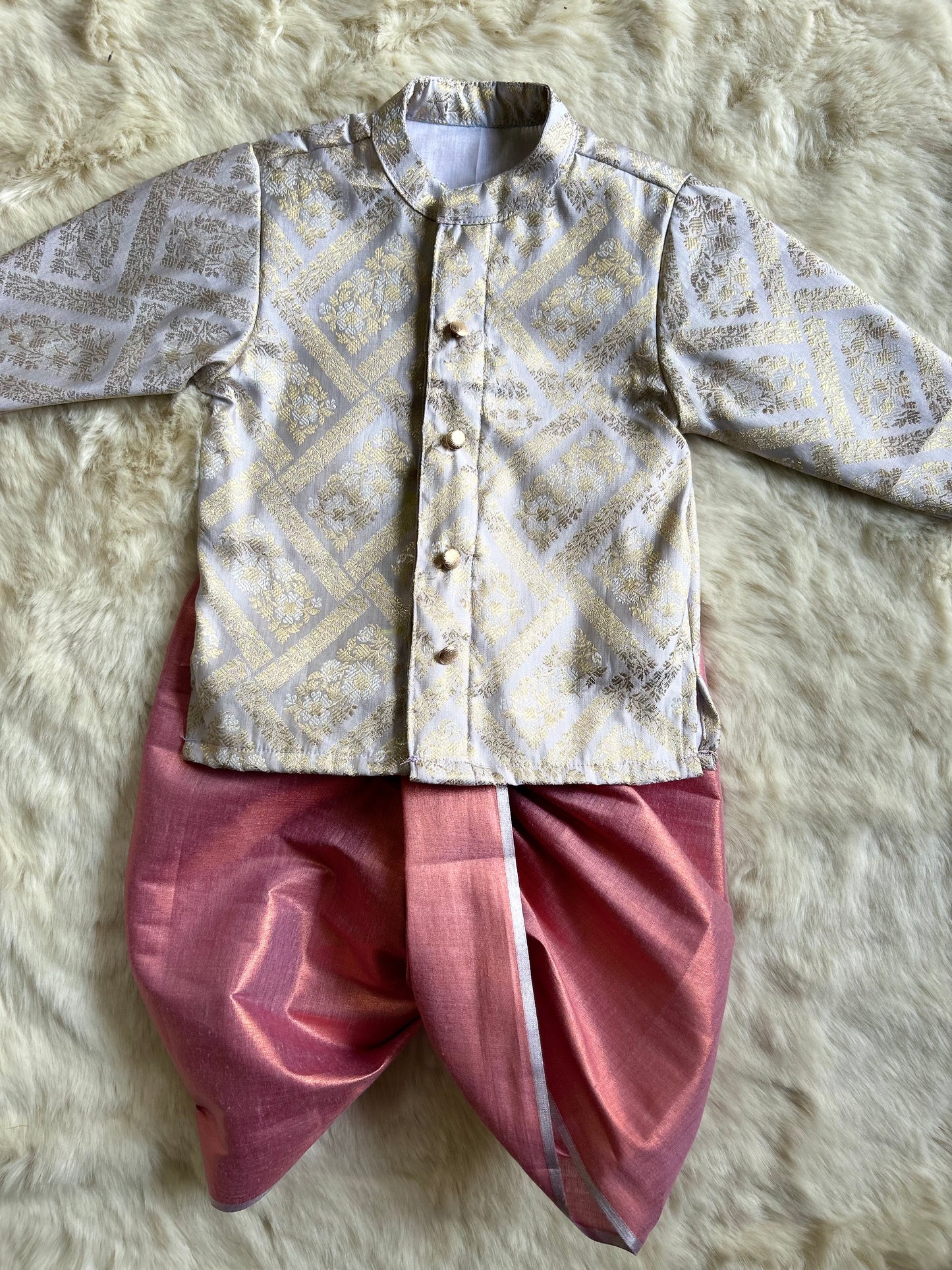 Cloud Grey with Shimmer Pink Kurta dhoti ethnic wear for baby boy