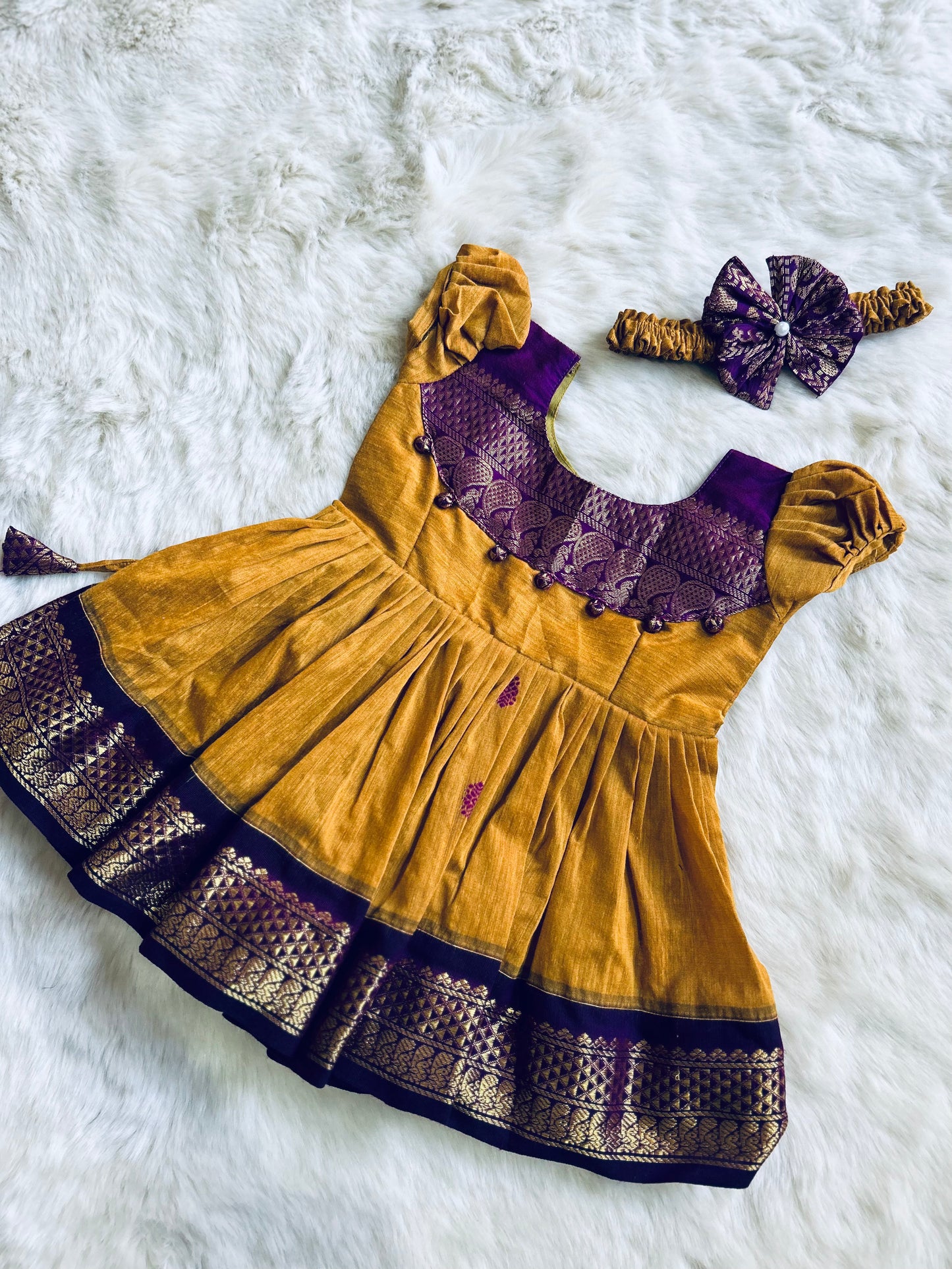 Mustard and wine ethnic frock for baby girl