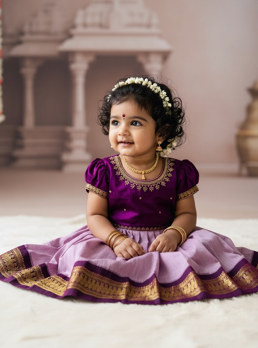 Wine with Lavender baby girl traditional ethnic dress