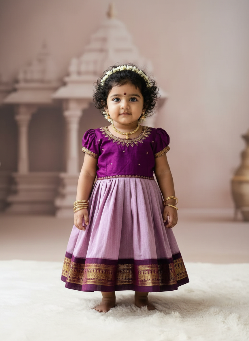 Wine with Lavender baby girl traditional ethnic dress