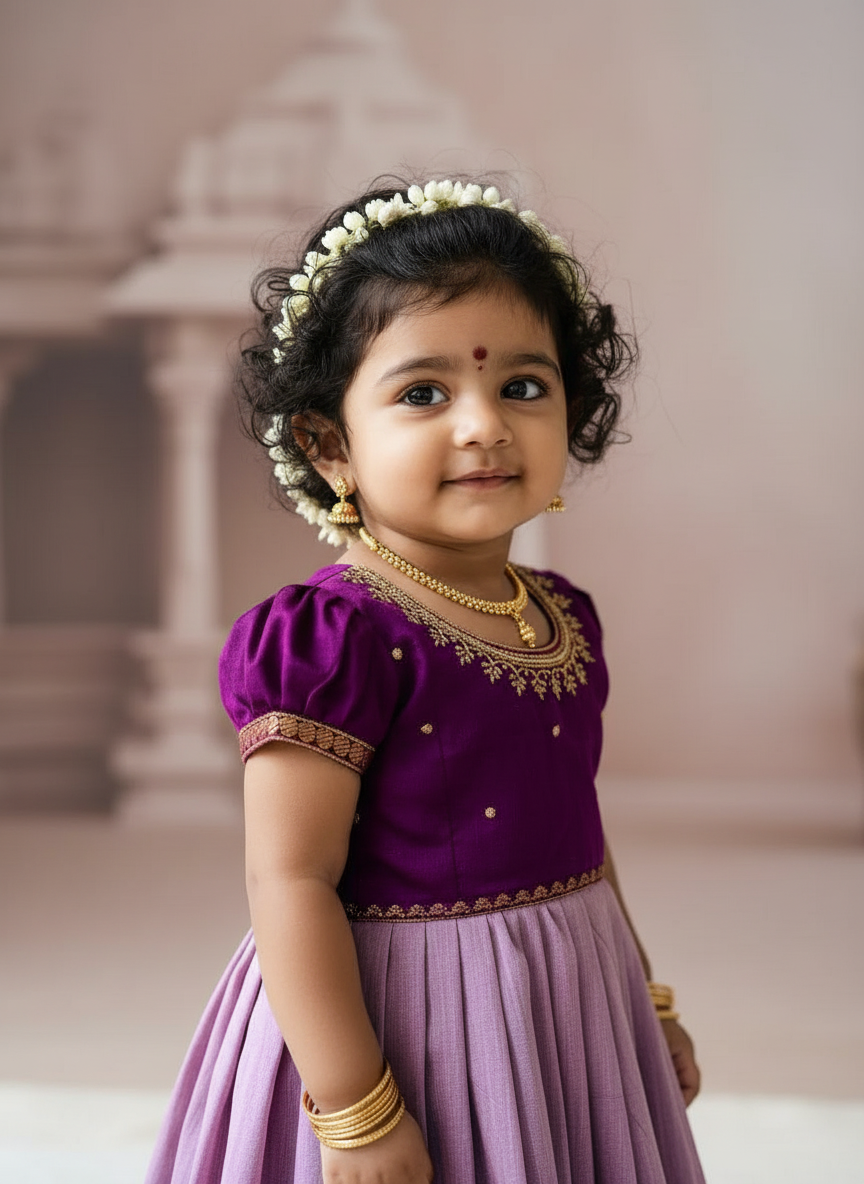 Wine with Lavender baby girl traditional ethnic dress