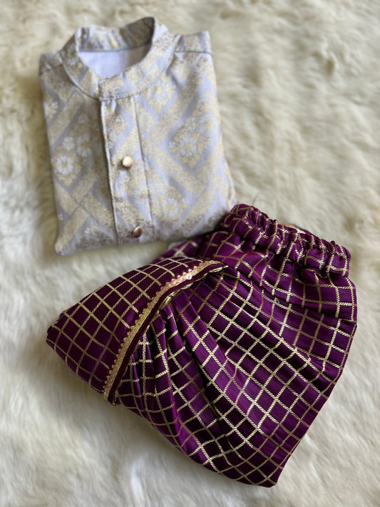 Cloud Grey and Royal Purple kurta dhoti ethnic dress for baby boy