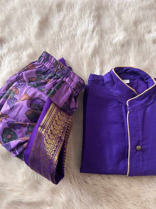 Purple and kalamkari kurta dhoti baby boy ethnic wear