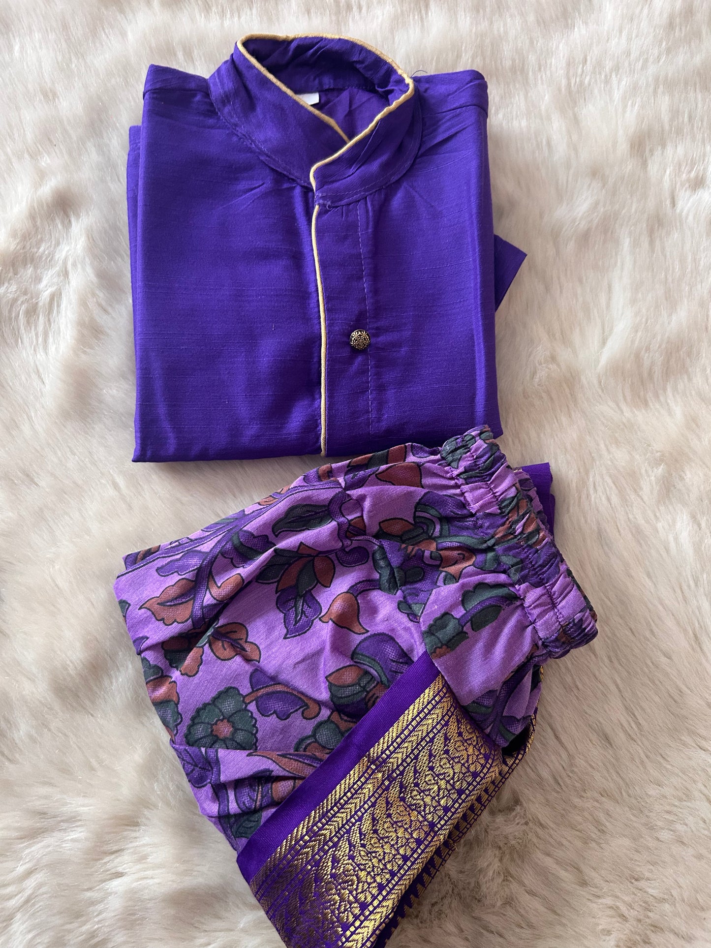 Purple and kalamkari kurta dhoti baby boy ethnic wear