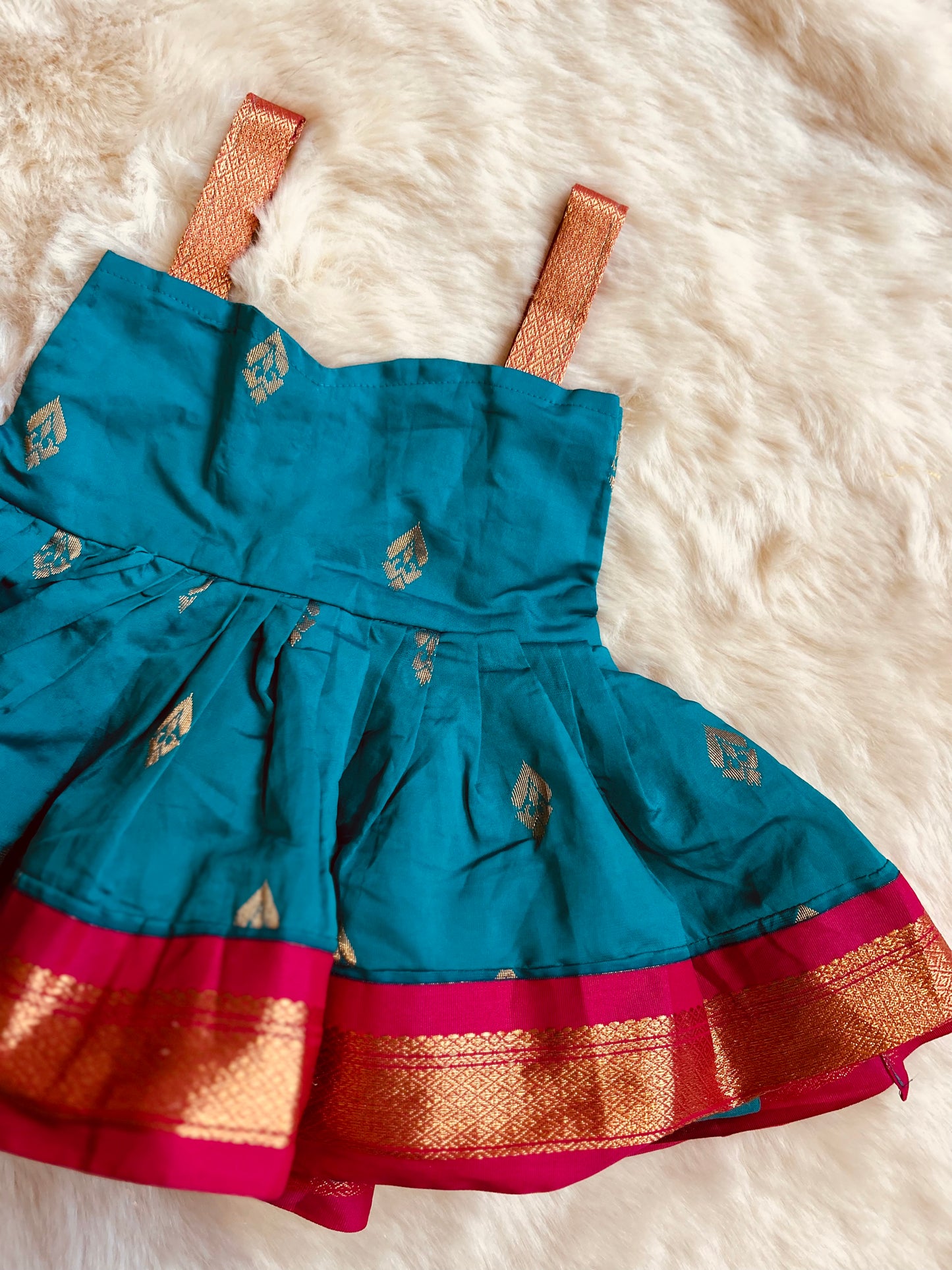 Sea Blue silk sleeveless ethnic frock for baby girl
