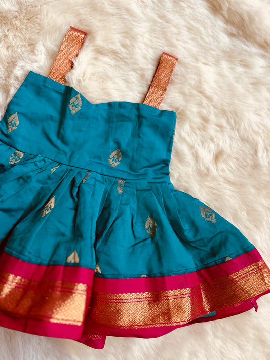 Sea Blue silk sleeveless ethnic frock for baby girl