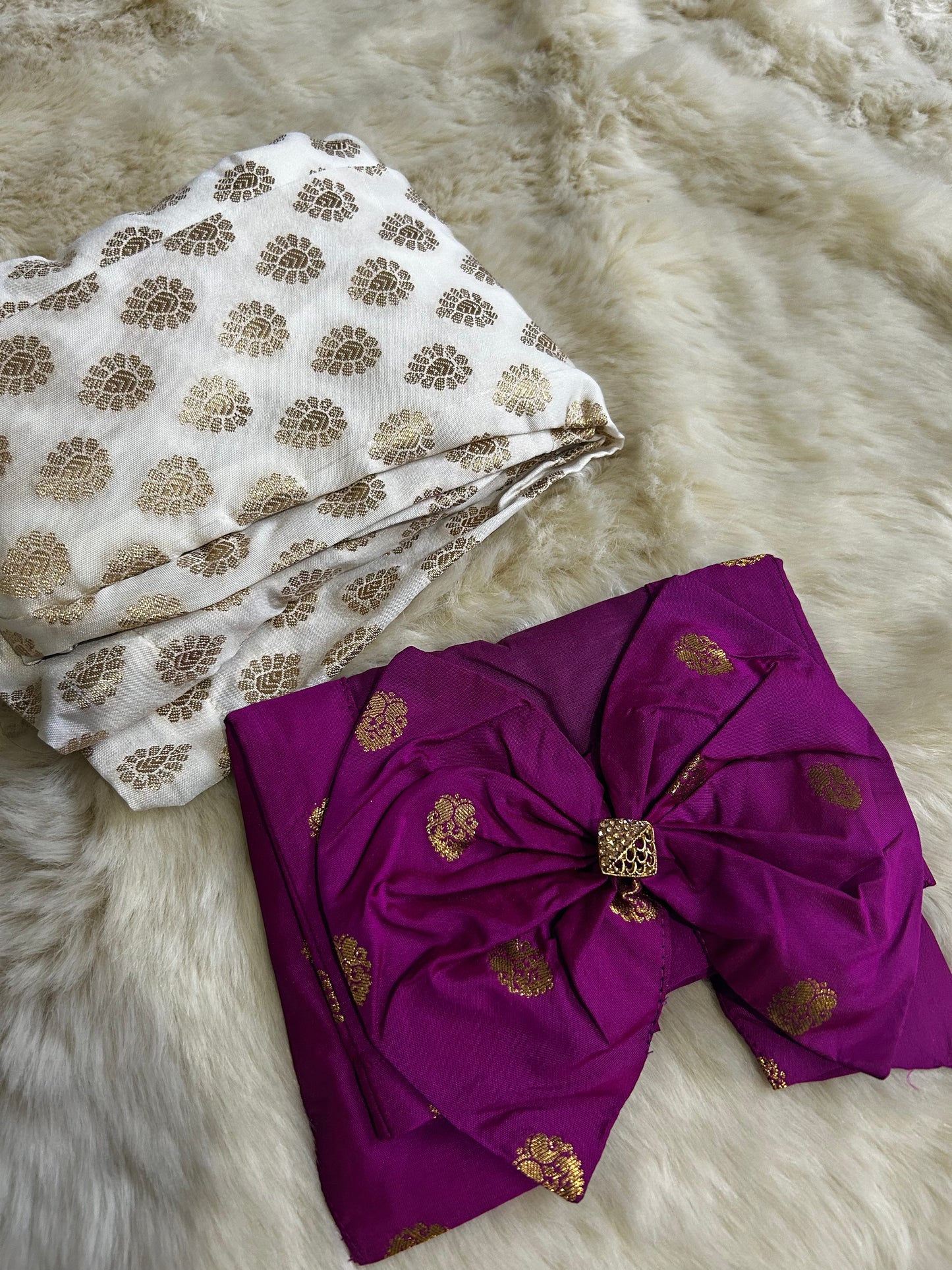 Kumkum pink and white premium silk designer bow langa blouse for baby girl