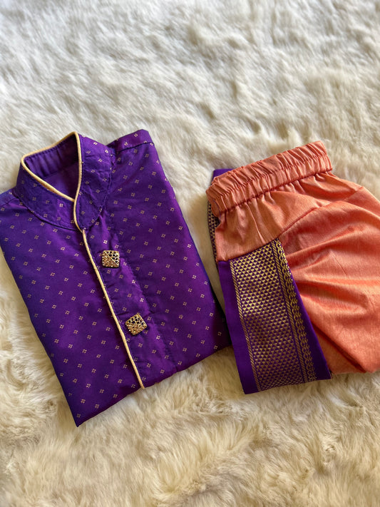 Purple with salmon pink shade kurta dhoti ethnic wear for baby boy