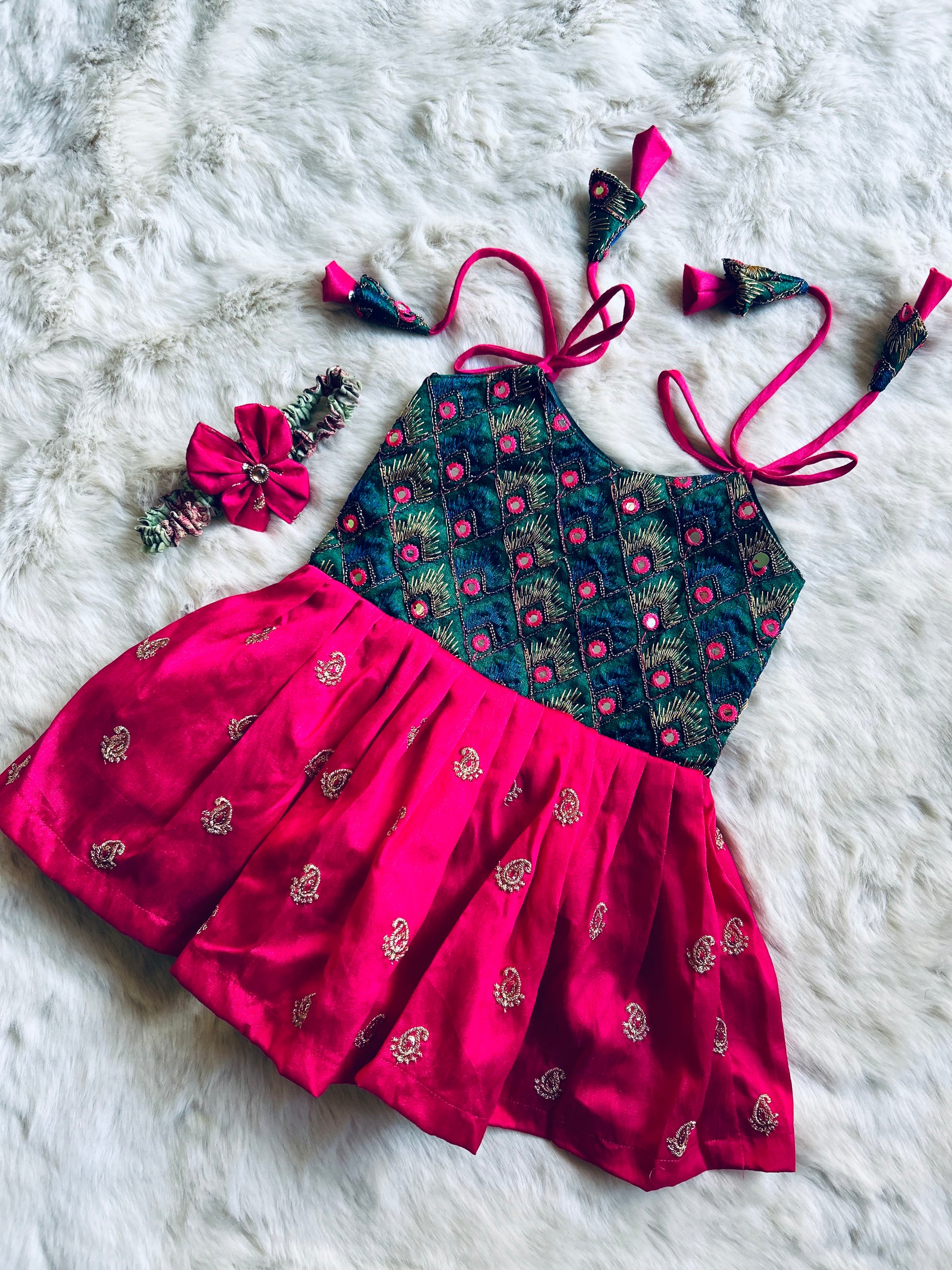 Radha dress peacock pattern and pink ethnic wear for baby girl Baby&Me