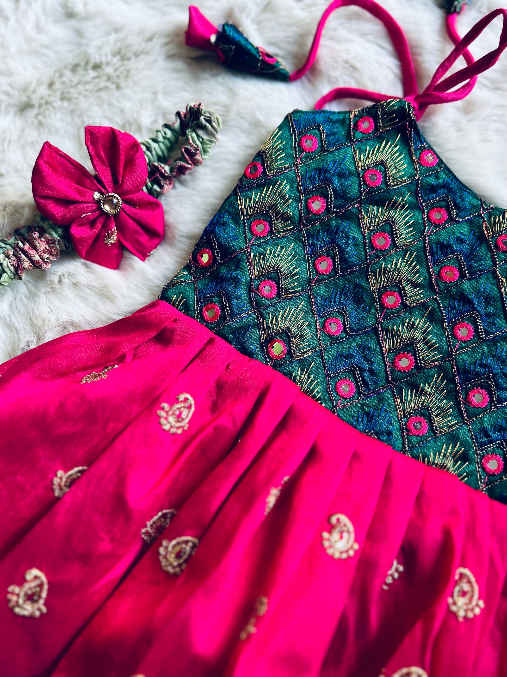 Radha dress peacock pattern and pink ethnic wear for baby girl Baby&Me