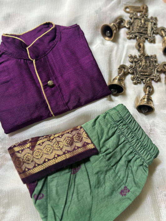 Green and wine kurta dhoti ethnic dress for baby boy