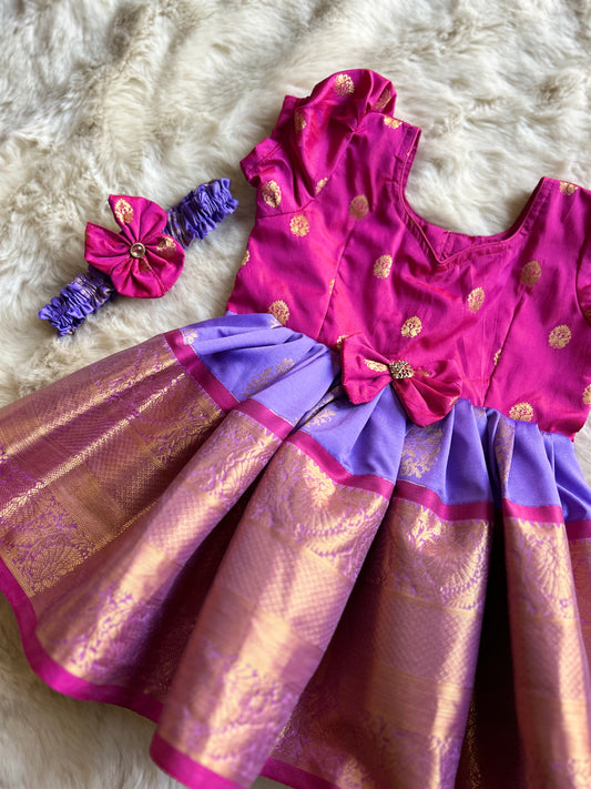 Magenta Pink and Lavender - Silk Ethnic Wear for Baby Girl