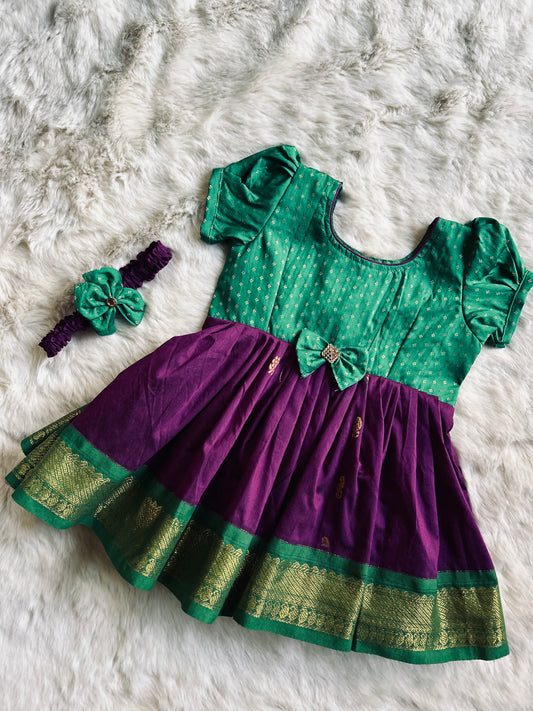 Wine and Green - Kanchi Cotton Silk Ethnic Wear for Baby Girl