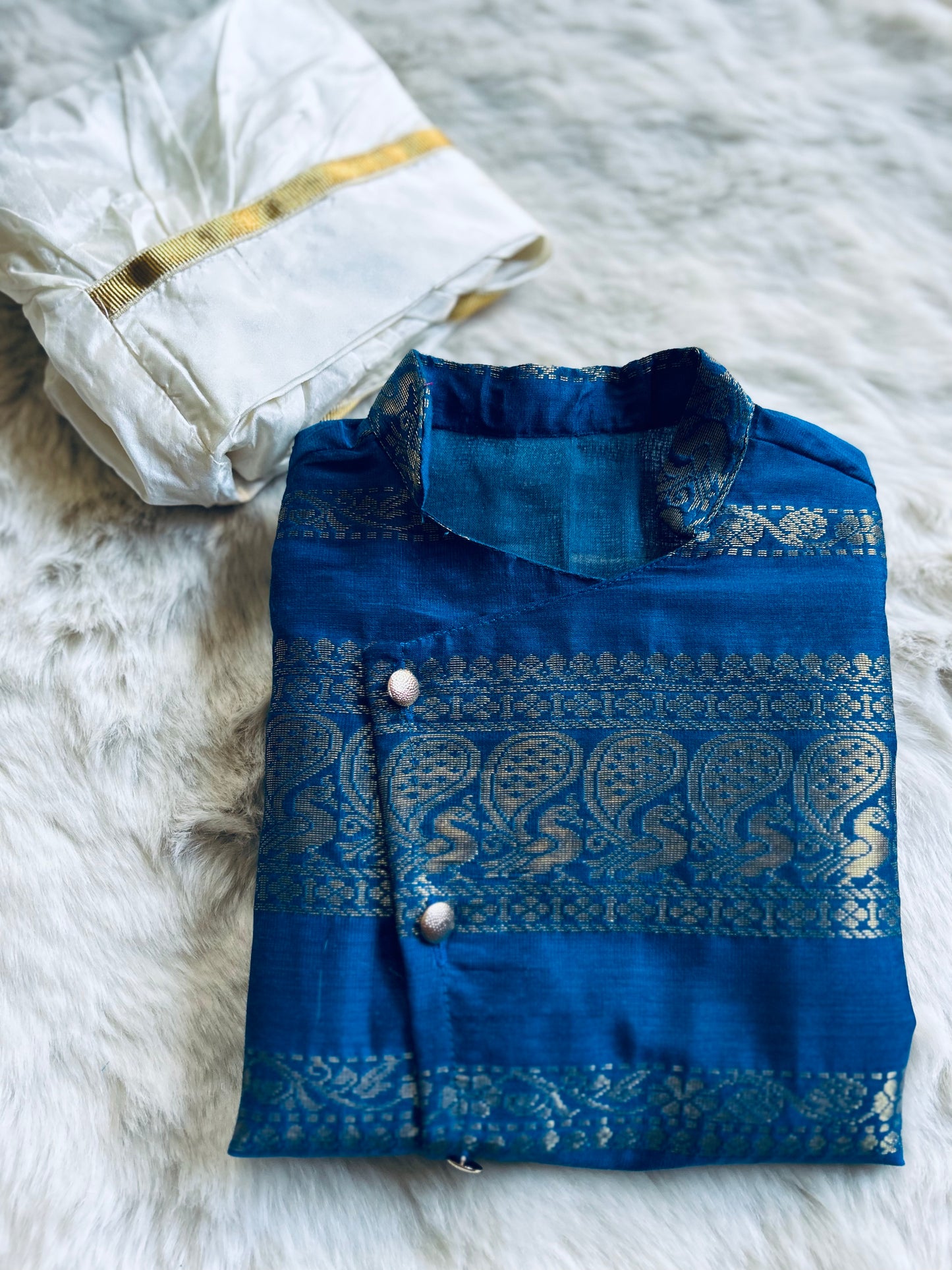 Sleeveless Zari Blue Kurta with Silk Dhoti ethnic wear for baby boy