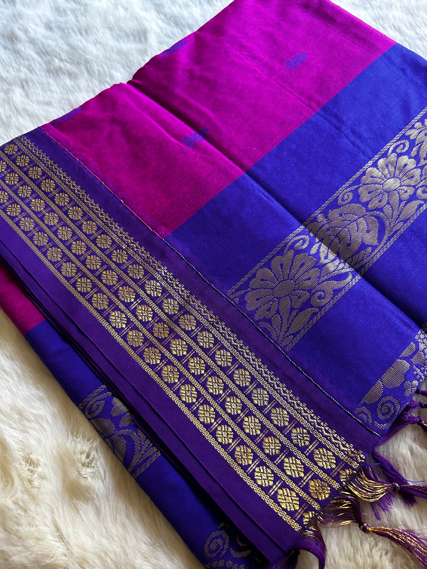 Pink and Purple - Premium Cotton Silk Saree with Contrast Blouse