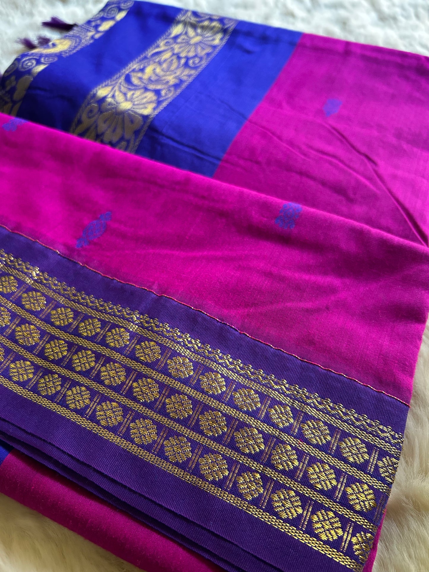 Pink and Purple - Premium Cotton Silk Saree with Contrast Blouse