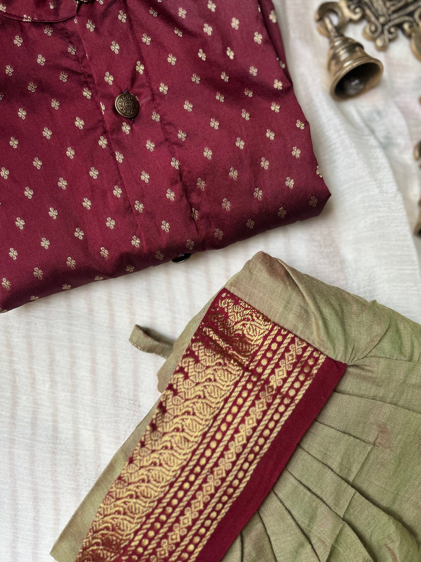 Maroon and Saraswati Semi Silk Baby Boy Kurta Dhoti Set