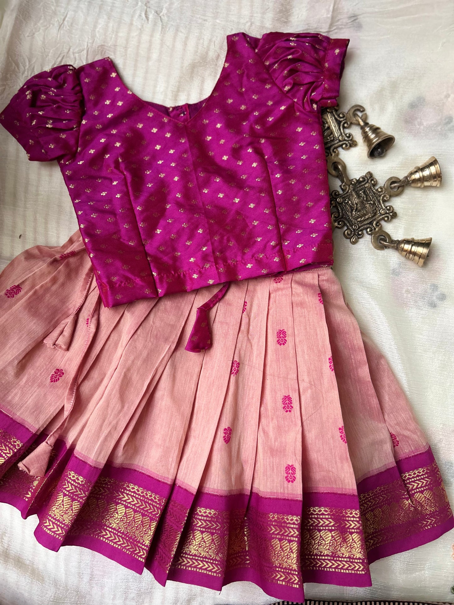 Deepika - pink and blush kanchi cotton south Indian ethnic wear langa blouse for baby girl