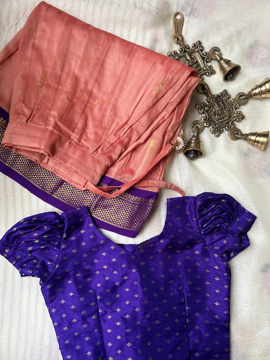 Lalitha - purple and peach kanchi cotton south Indian ethnic wear langa blouse for baby girl