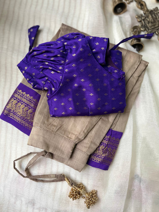 Sindhu - purple and grey kanchi cotton south Indian ethnic wear langa blouse for baby girl