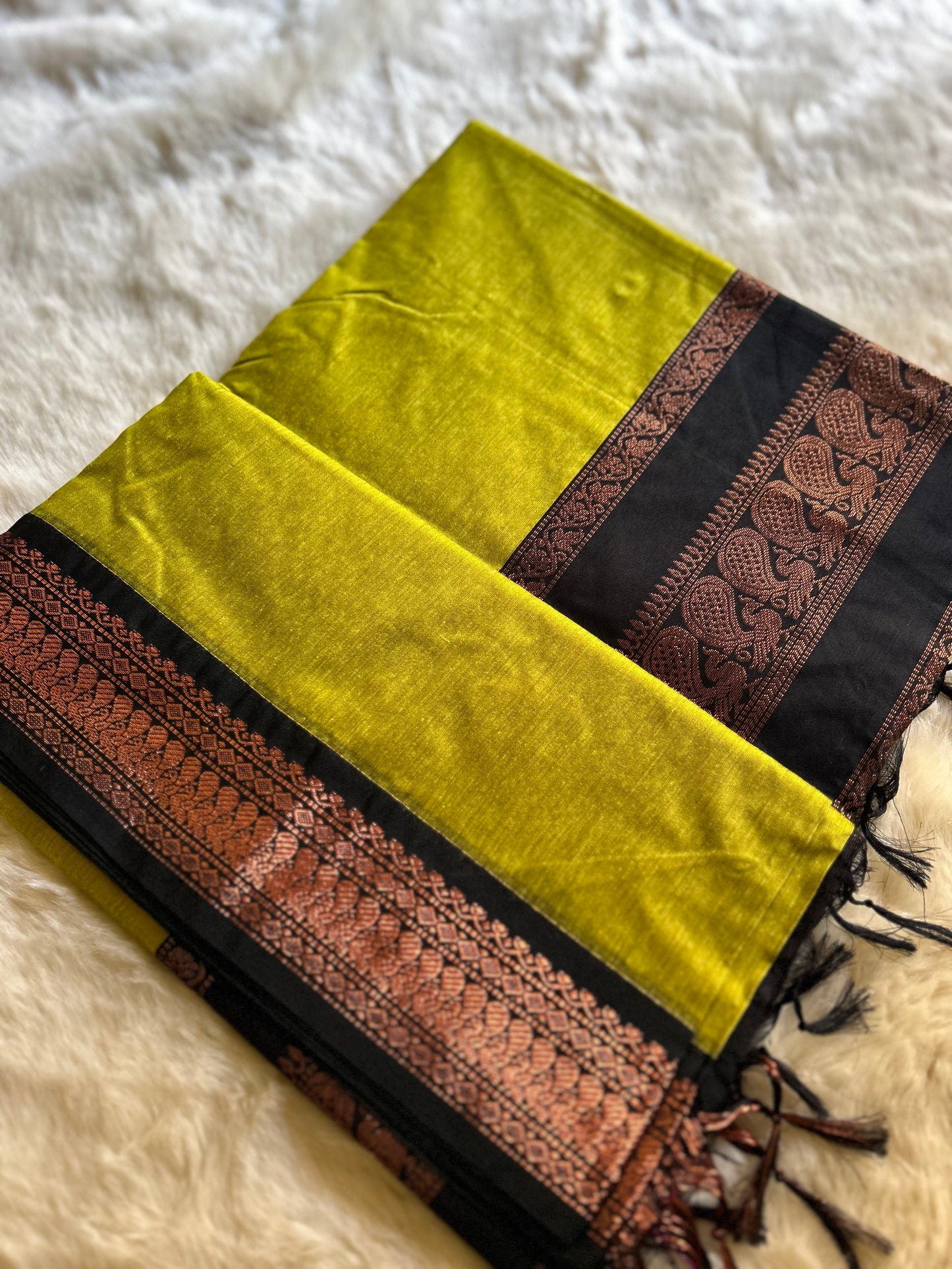 Black and Green - Premium Cotton Silk Saree with Contrast Blouse