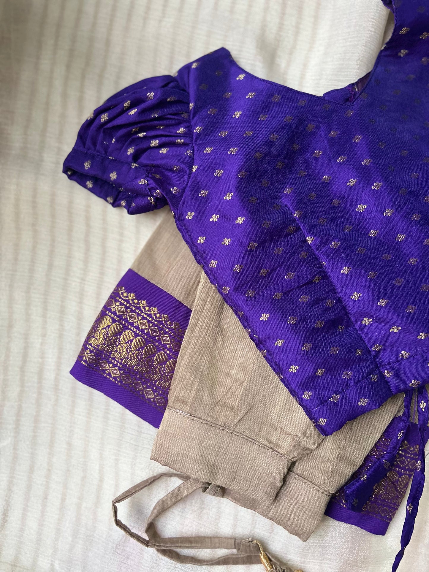 Sindhu - purple and grey kanchi cotton south Indian ethnic wear langa blouse for baby girl