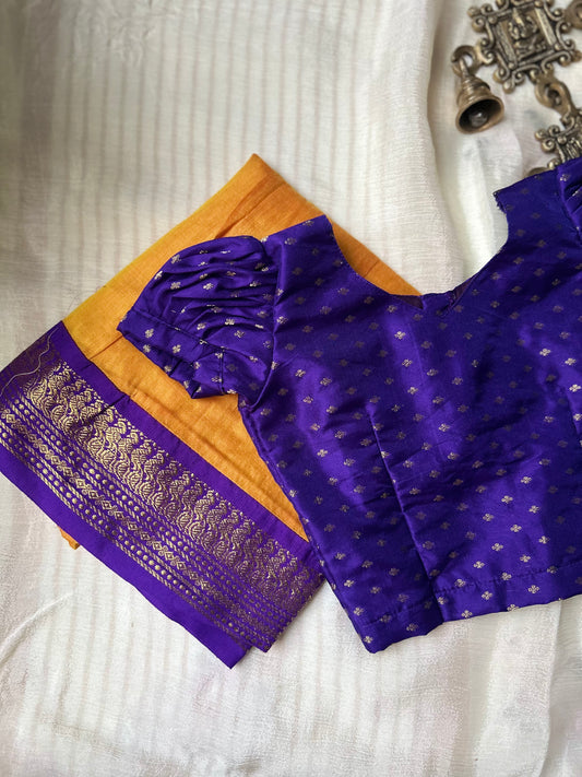 Kasturi - purple and mango yellow kanchi cotton south Indian ethnic wear langa blouse for baby girl