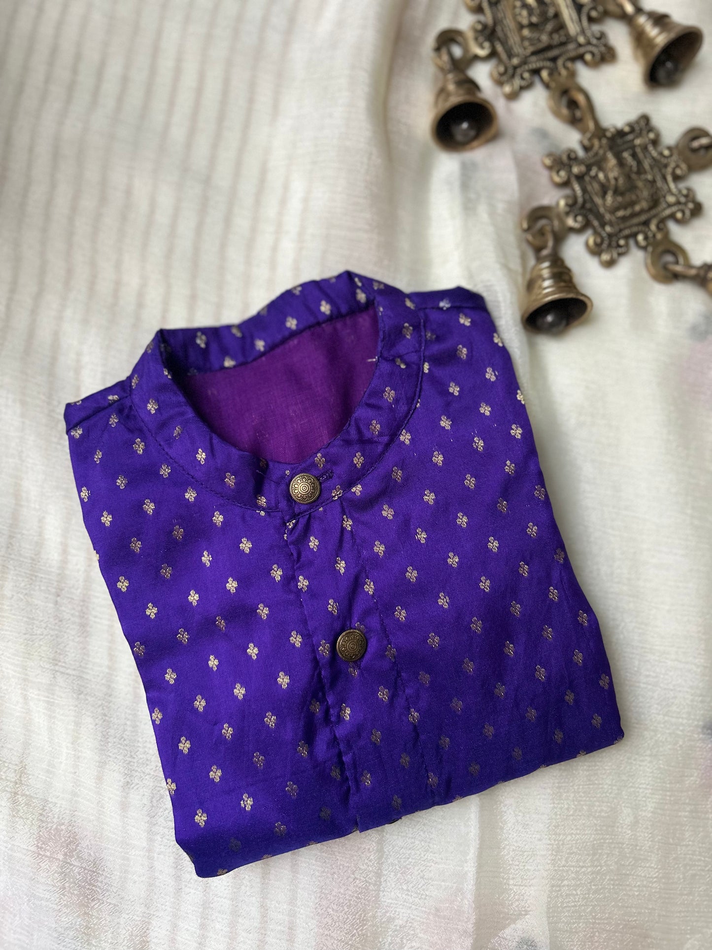 Purple and Mustard Yellow Semi Silk Baby Boy Kurta Dhoti Set