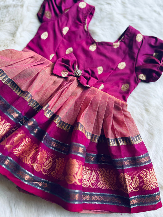 Kumkuma Pink and Peach - Kanchi Cotton silk Ethnic Wear Frock for Baby Girl
