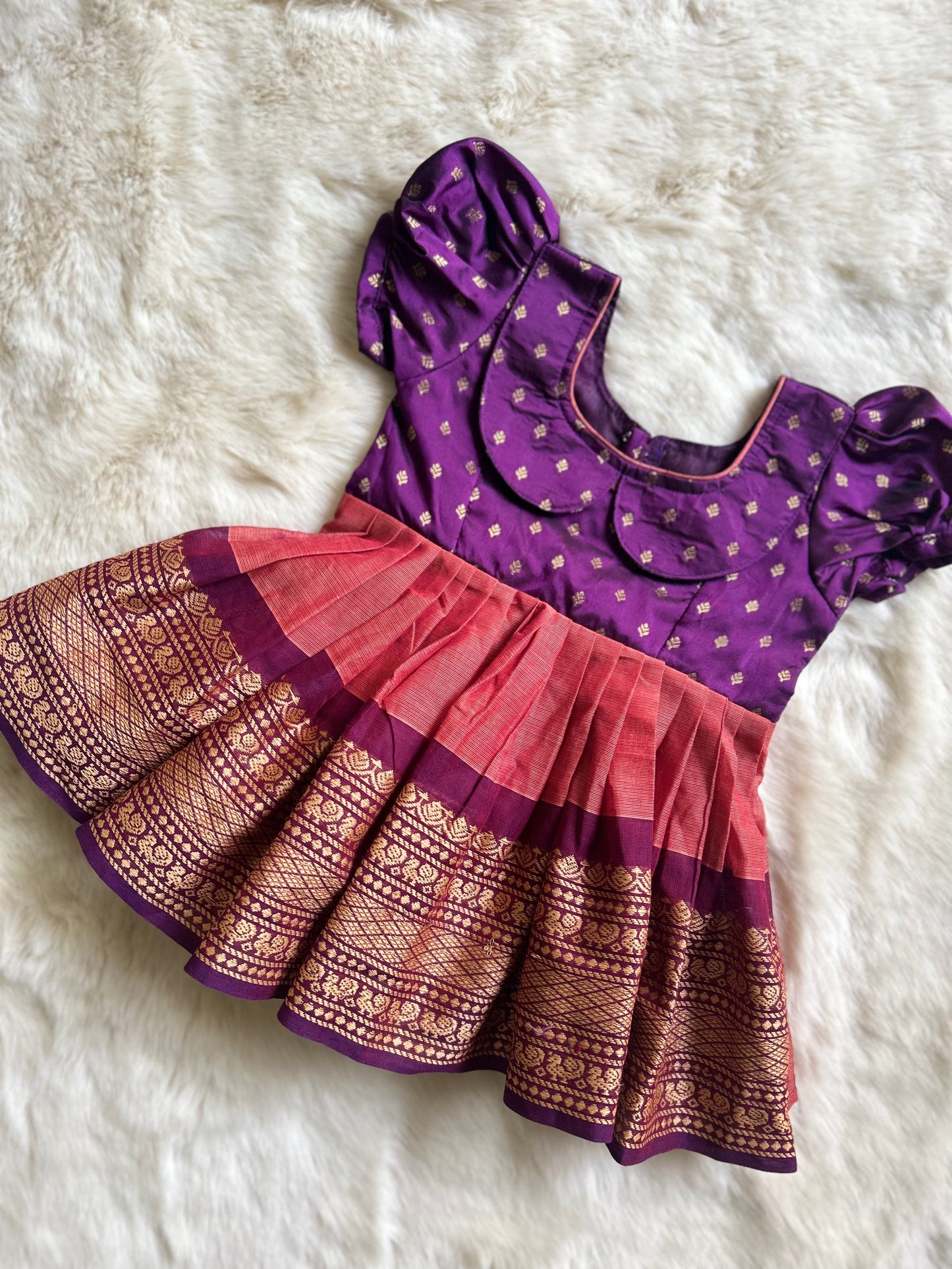 Coral Orange and Wine - Kanchi Cotton silk Ethnic Wear Frock for Baby Girl