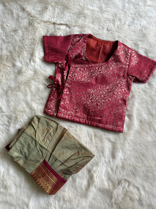 Maroon and saraswati green - Angrakha kurta dhoti ethnic wear for baby boy