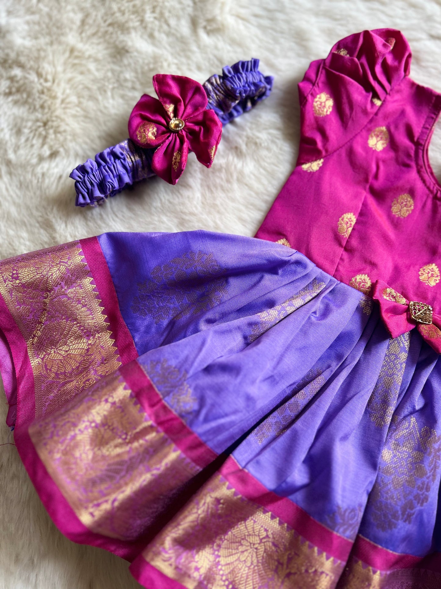 Magenta Pink and Lavender (Small Border) - Silk Ethnic Wear for Baby Girl