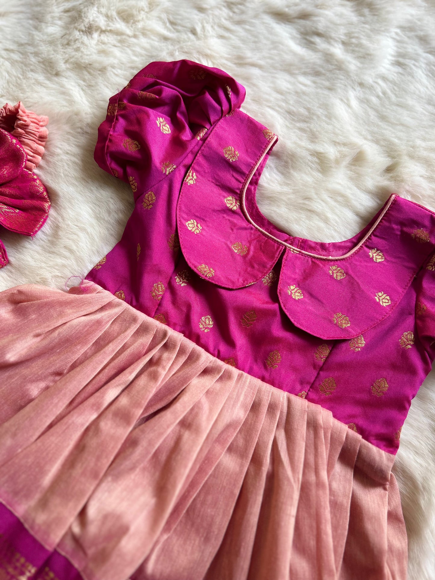Pink and blush (Retro Style) - Zari border ethnic wear for baby girl