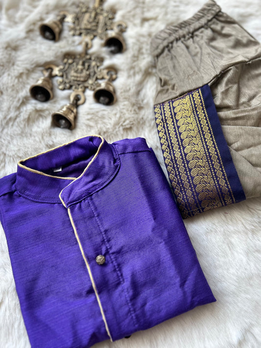 Purple and elephant grey kurta dhoti baby boy ethnic wear