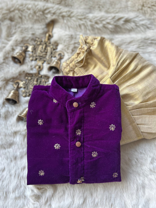 Velvet purple with gold Kurta Dhoti ethnic wear for baby boy