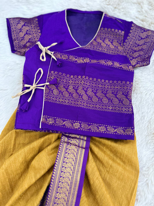 Purple and mustard yellow - Angrakha kurta dhoti ethnic wear for baby boy