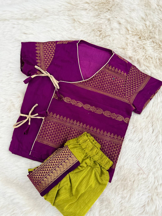 Wine and green - Angrakha kurta dhoti ethnic wear for baby boy