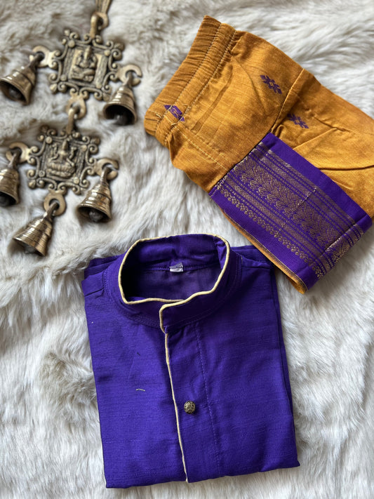 Purple and mustard yellow kurta dhoti baby boy ethnic wear